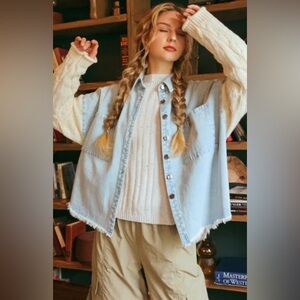 Blu Pepper Denim Jacket Sweater Sleeves